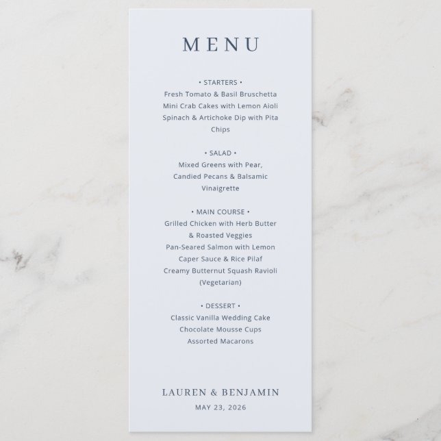 Elegant Grey Serif Wedding Menu (Front)
