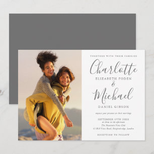 Elegant Grey Signature Script Photo Wedding Invitation