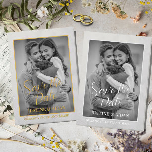 Elegant Grey-Silver foil with Photo Save the Date