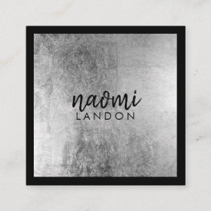 Elegant grey silver modern square minimalist black square business card