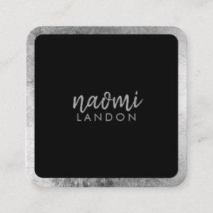 Elegant grey silver modern square minimalist black square business card