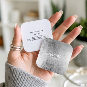 Elegant grey silver modern square minimalist white business card