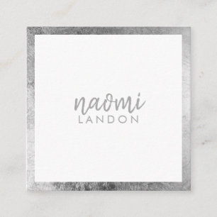 Elegant grey silver modern square minimalist white square business card