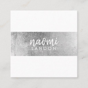 Elegant grey silver modern stripe minimalist white square business card