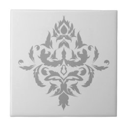Elegant Grey Single Damask Design Tile