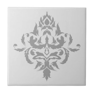 Elegant Grey Single Damask Design Tile