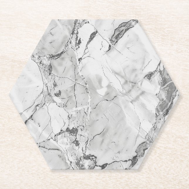 Elegant Grey "Slate Whisper Stream" Marble Texture Paper Coaster (Front)