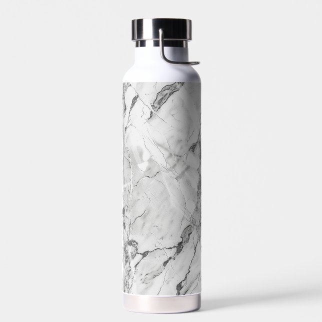 Elegant Grey "Slate Whisper Stream" Marble Texture Water Bottle (Left)