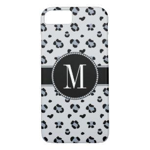 Elegant Grey Snow Leopard Cool Silver Monogram Case-Mate iPhone Case