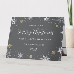 Elegant Grey Snowflakes Photo Holiday Card