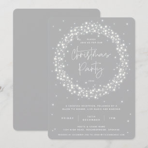 Elegant Grey Sparkling Lights Christmas Party Invitation