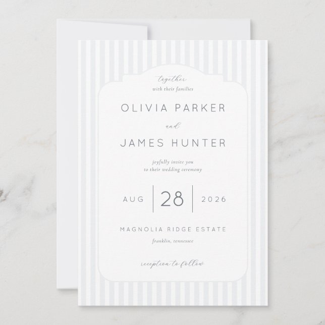 Elegant Grey Striped Wedding Invitations (Front)