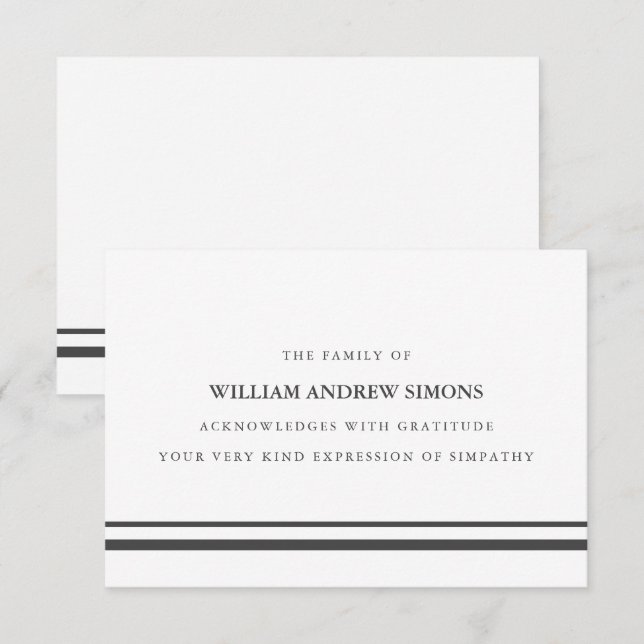 Elegant Grey Stripes Funeral Sympathy Thank You Invitation (Front/Back)