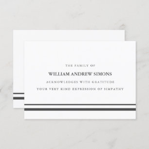 Elegant Grey Stripes Funeral Sympathy Thank You Invitation