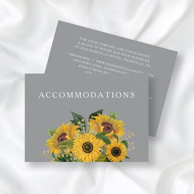 Elegant Grey Sunflowers Wedding Accommodations Enclosure Card (Creator Uploaded)