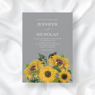 Elegant Grey Sunflowers Wedding  Invitation