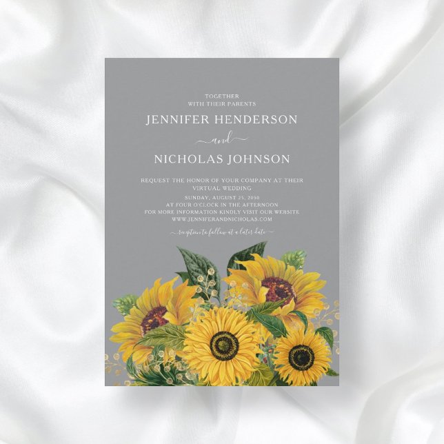 Elegant Grey Sunflowers Wedding  Invitation (Creator Uploaded)