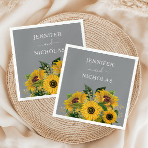 Elegant Grey Sunflowers Wedding Napkin