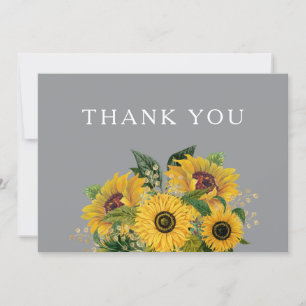 Elegant Grey Sunflowers Wedding Thank You Card