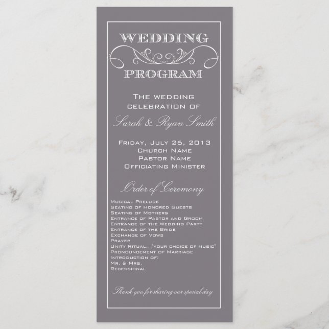 Elegant Grey Swirl Wedding Program Programme (Front)