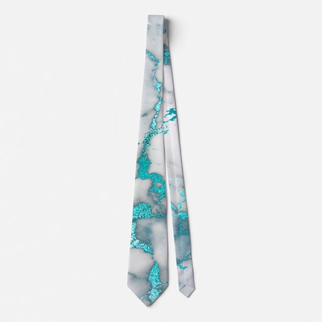 elegant grey teal marble texture tie (Front)