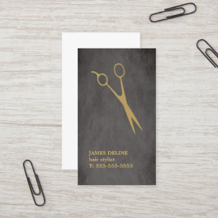 Elegant Grey Texture Gold Scissor Hair Stylist Business Card