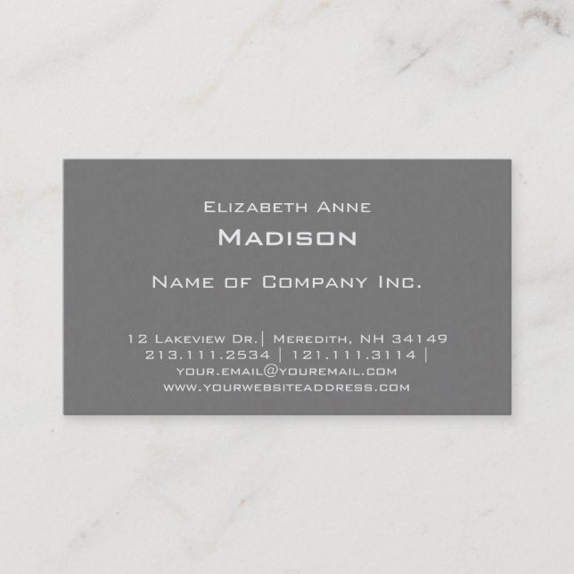 Elegant Grey Textured Monogram Centred Classic Business Card (Front)