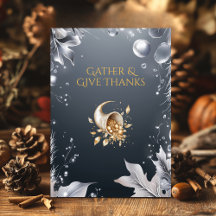 Elegant Grey Thanksgiving with Cornucopia & Silver