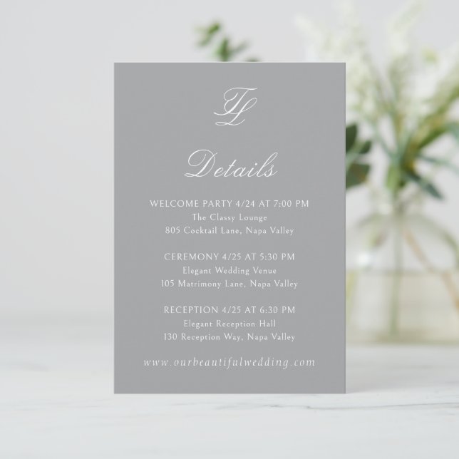 Elegant Grey Traditional Wedding Enclosure Card (Standing Front)
