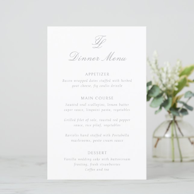 Elegant Grey Traditional Wedding Menu (Standing Front)