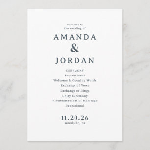 Elegant Grey Typographic Wedding Program Programme