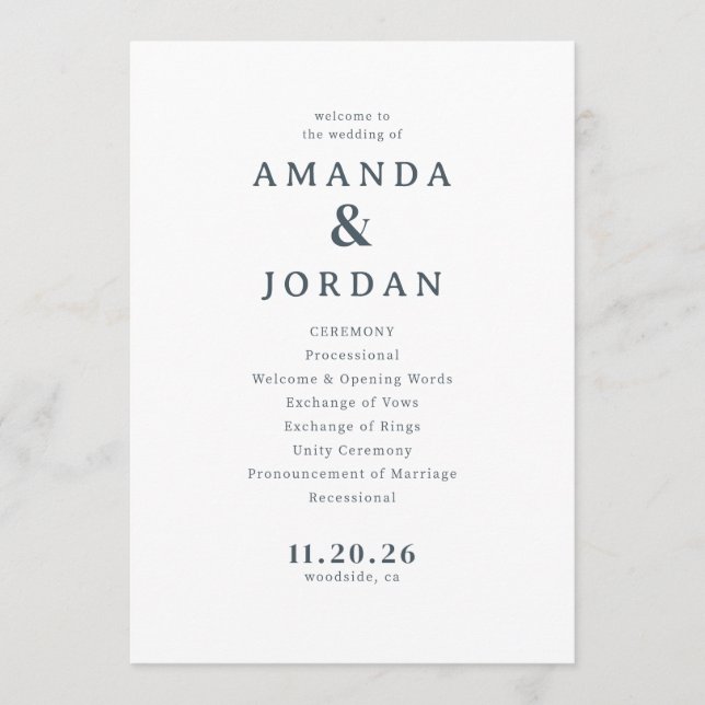 Elegant Grey Typographic Wedding Program Programme (Front)