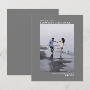 Elegant Grey Vertical Photo Minimalist Wedding Save The Date