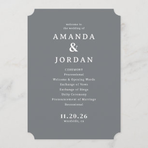 Elegant Grey Wedding Ceremony Schedule Programme