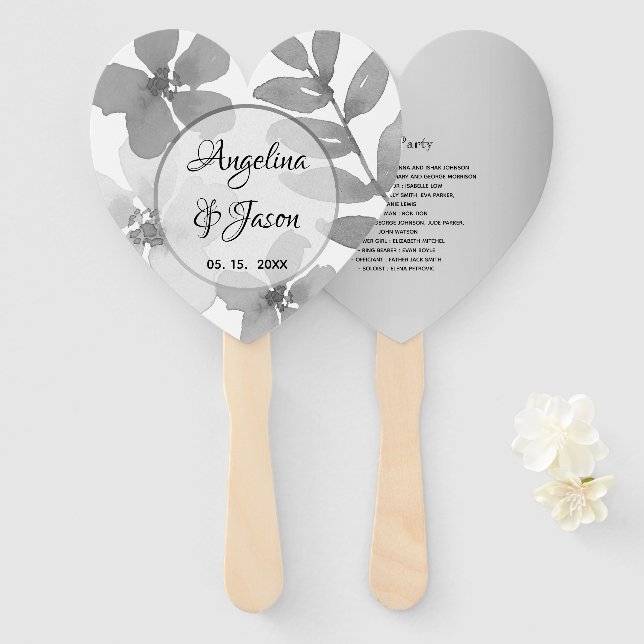 Elegant Grey Wedding Hand Fan (Front and Back)