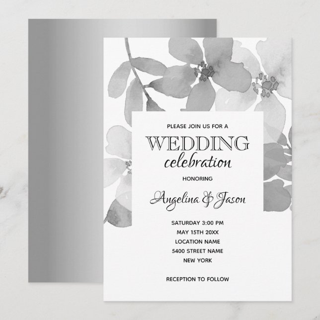 Elegant Grey Wedding Invitation (Front/Back)