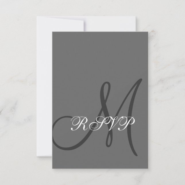 Elegant Grey Wedding RSVP Card with Initial (Front)