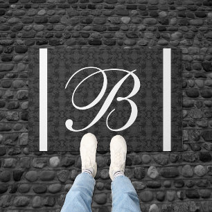 Elegant Grey White And Black Monogram Doormat