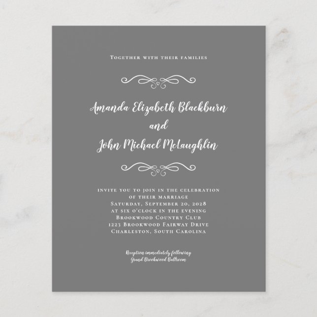 Elegant Grey White Budget Wedding Invitation (Front)