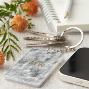 Elegant Grey White Carrera Marble Pattern Key Ring