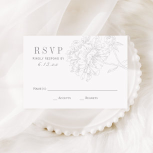 Elegant Grey White Floral Peony Wedding RSVP Card