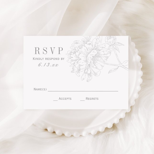 Elegant Grey White Floral Peony Wedding RSVP Card (Creator Uploaded)