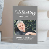 Elegant Grey White Funeral Prayer Card with Photo