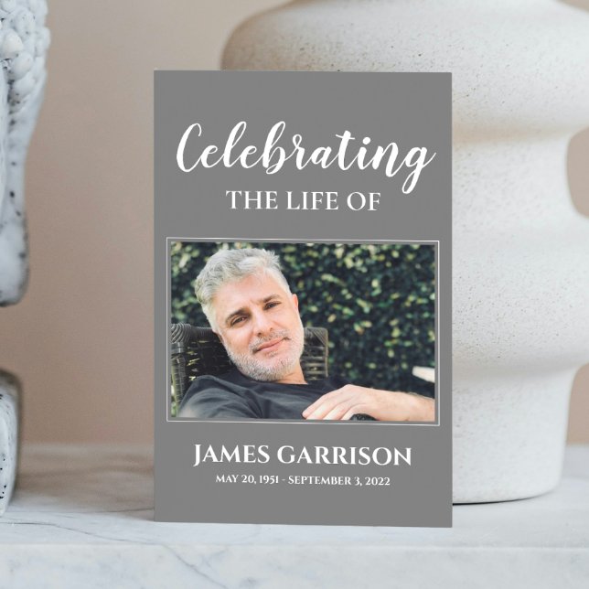 Elegant Grey White Funeral Prayer Card with Photo (Creator Uploaded)