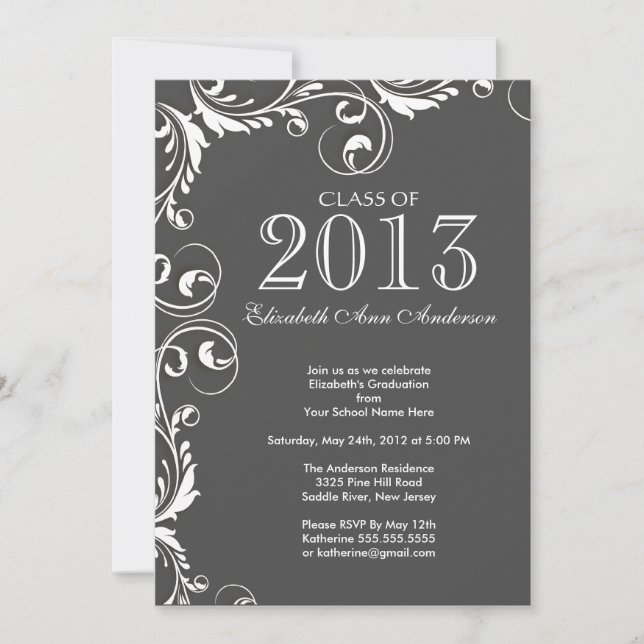 Elegant Grey White Graduation Party Invitation (Front)