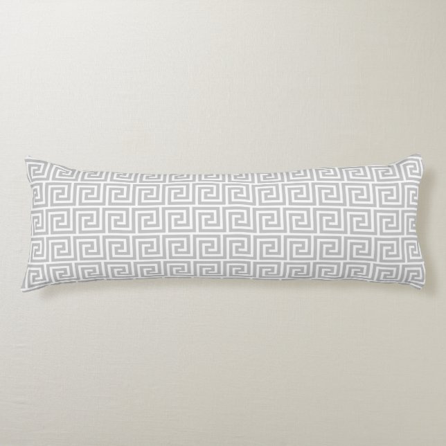 Elegant Grey & White Greek Pattern Body Pillow (Front)