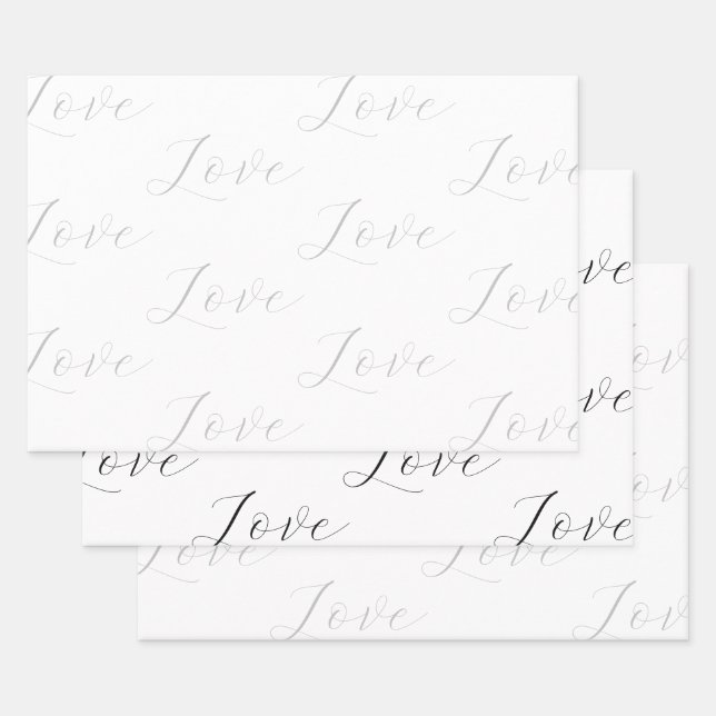 Elegant Grey White Love Wedding Wrapping Paper Sheet (Set)