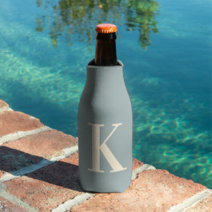 Elegant Grey &White Monogram Bottle Cooler