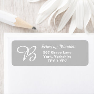 Elegant Grey & White Name Monogram Return Address 