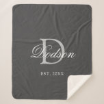 Elegant Grey White Newlywed Established Year Name Sherpa Blanket<br><div class="desc">Elegant Grey White Newlywed Established Year Name Sherpa Blanket Designed with customisable dark grey background and light grey monogram initial on the centre. Personalised with couple's last name in classy white calligraphy script lettering and established year is on lower front centre. Makes a great housewarming or bridal shower gift idea....</div>